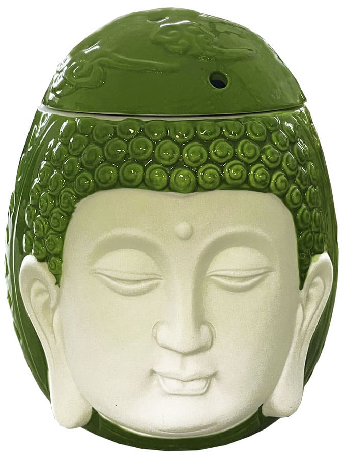 Queimador de óleo em cerâmica Cabeça de Buda verde 14cm