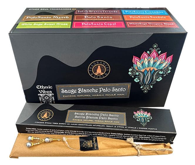 Fragrâncias e Sens Incenso Étnico Vibes Palo Santo e Sálvia Branca masala 15g