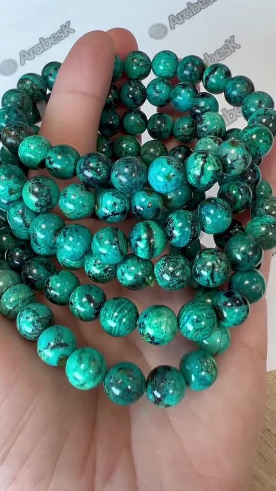 Pulseira Amblygonite Chrysocolla AAA contas 8mm