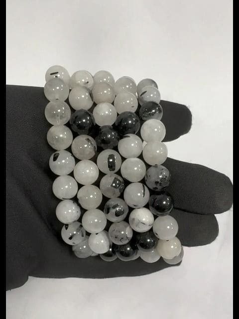 Pulseira de contas de cristal de rocha turmalina 10mm