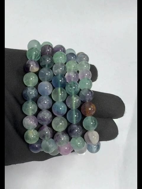 Pulseira de fluorite com contas multicoloridas de 10 mm