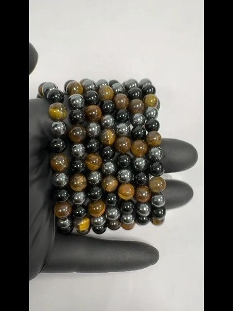 Obsidiana preta Hematite olho de tigre Pulseira 8mm contas