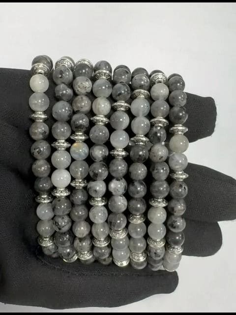 Pulseira Labradorite Larvikite et Charms A perles 6mm