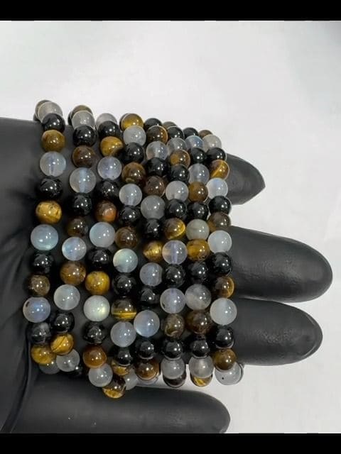 Pulseira Labradorite Oeil de tigre Turmalina A perles 6mm